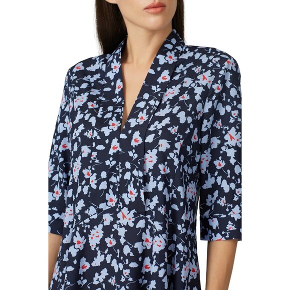 Derek Lam 10 Crosby x RTR Navy Floral Print A-Line Dress With 3/4 Sleeves & V-Ne - Picture 2 of 9